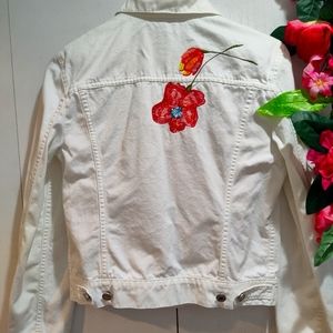 Iceberg Jeans Women's White Jean Jacket with Floral Detail on Back